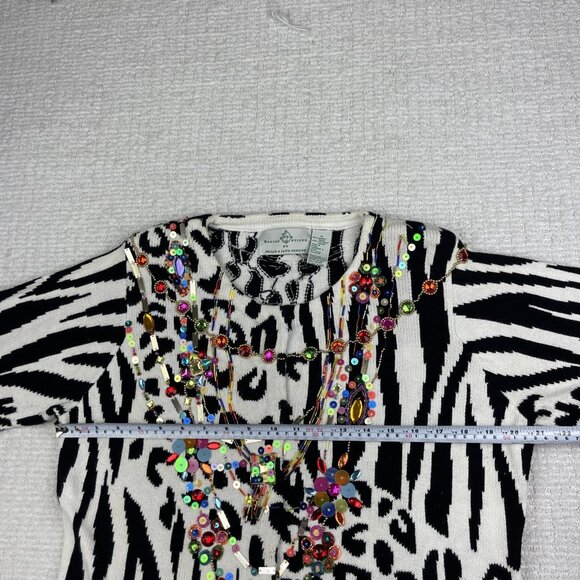 Design Options By Philip & Jane Gordon Zebra Print Jewel Sweater Cardigan Size M - Picture 12 of 16